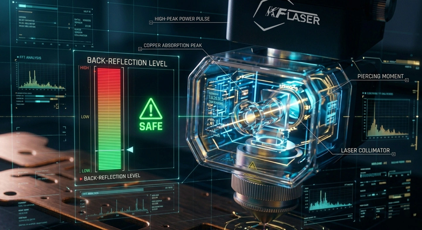 Advanced back-reflection sensors integrated into a Copper Laser Cutting system to protect the fiber resonator.