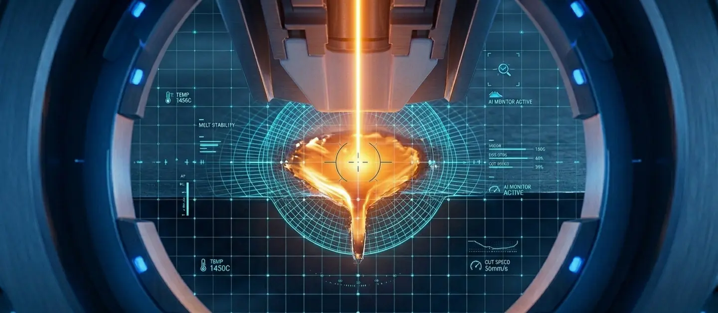 An automated factory floor with multiple carbon steel laser cutting machines operating under blue LED lighting.