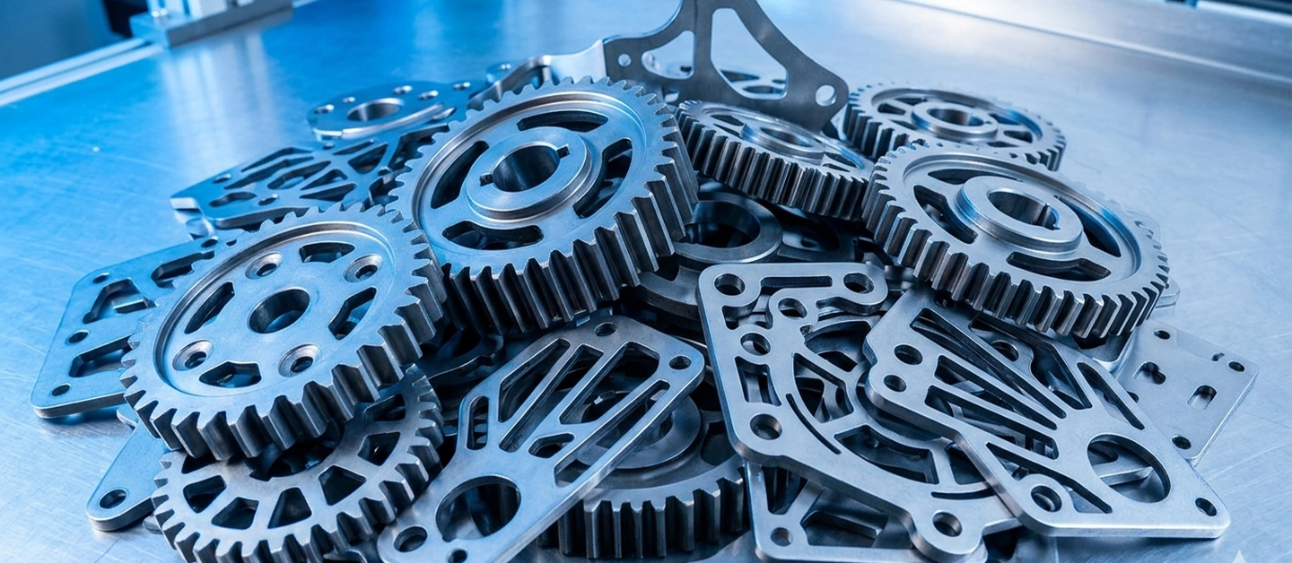 An automated factory floor with multiple carbon steel laser cutting machines operating under blue LED lighting.