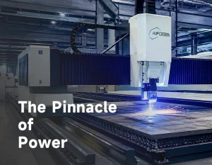 A 40kW high-power fiber laser machine cutting heavy steel plate in a modern smart factory.
