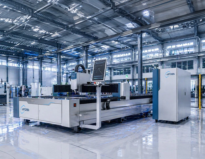 A high-performance servo motor integrated into a fiber laser machine gantry in a bright smart factory.