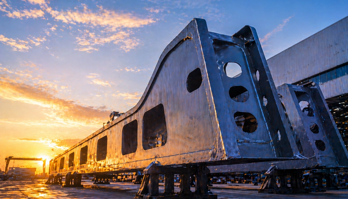 Finished large-scale industrial components fabricated with high-power thick plate laser cutting.