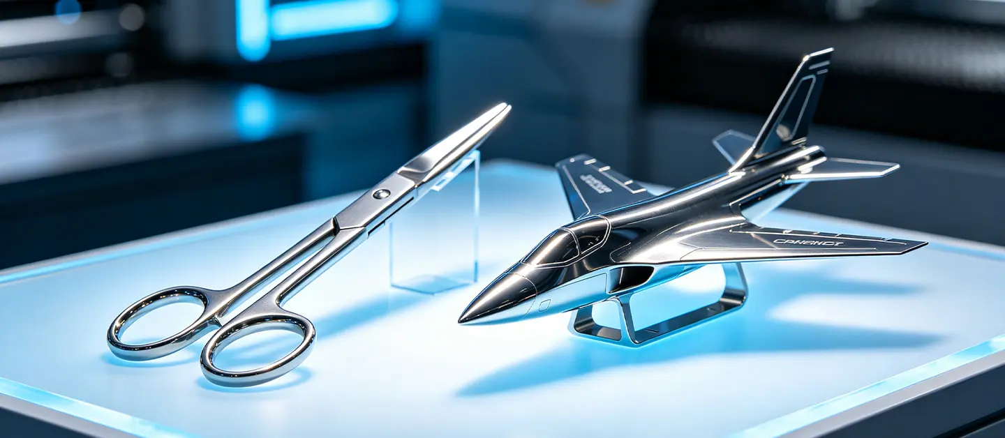 A collection of surgical and aerospace parts produced via professional stainless steel laser cutting.